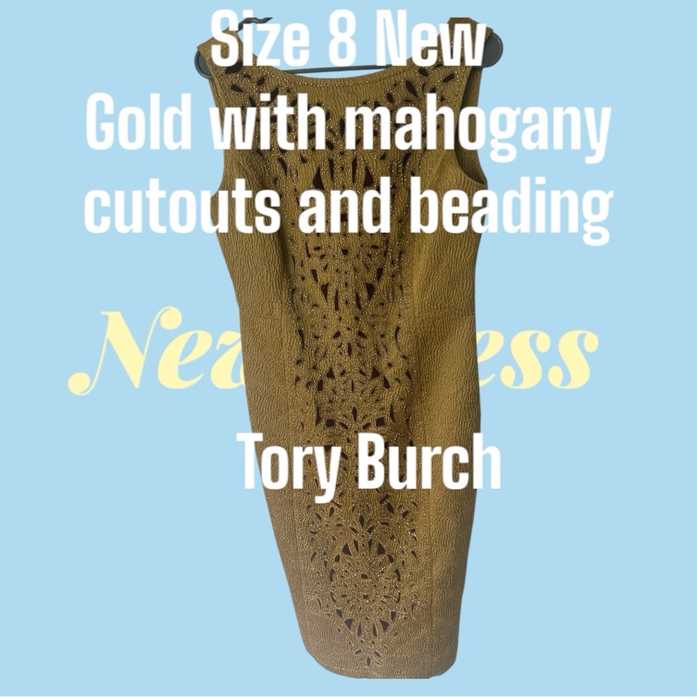 Tory Burch Gold Dress with Mahogany Cutouts